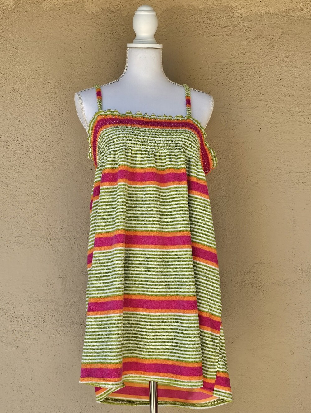Secret Treasures Green & Orange Striped Slip On Towel Dress Sz 16/18
